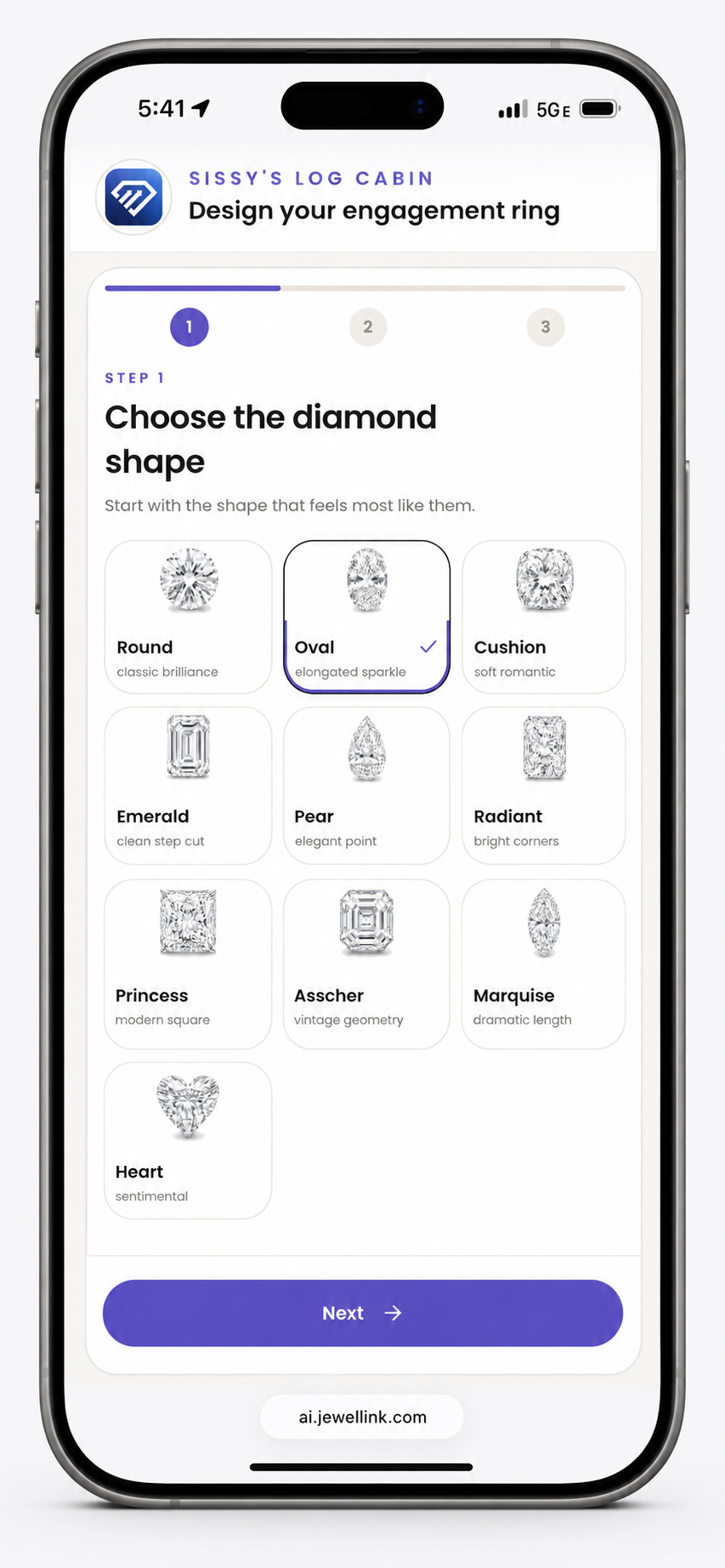 Ring builder diamond shape selection