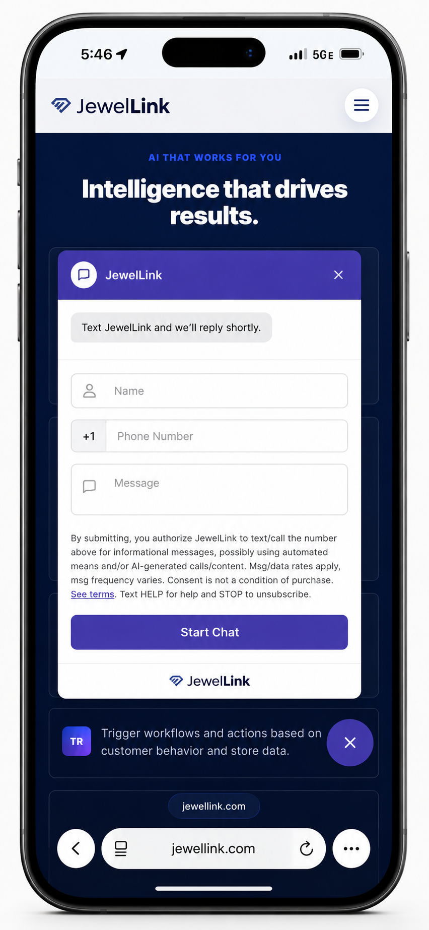 JewelLink webchat and AI workflow preview