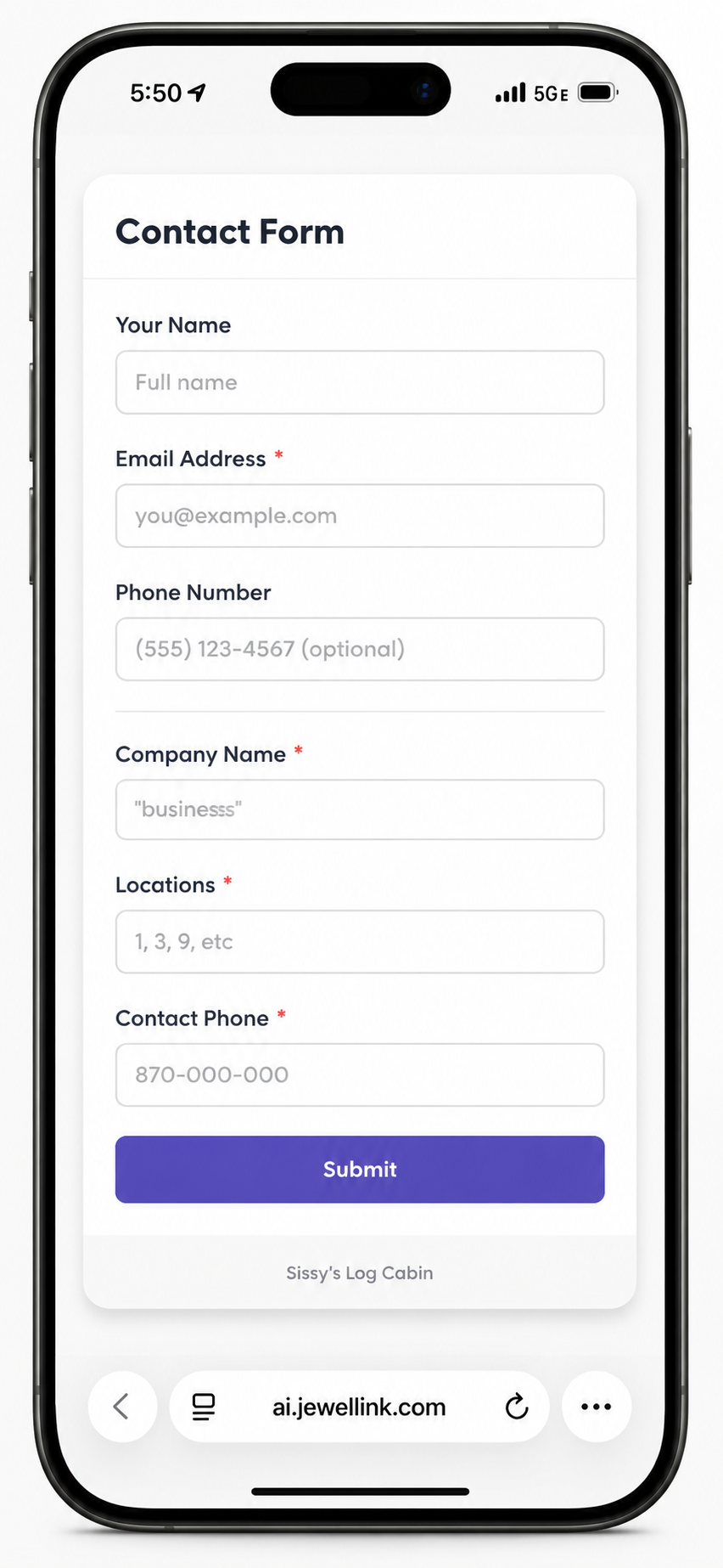 JewelLink website contact form